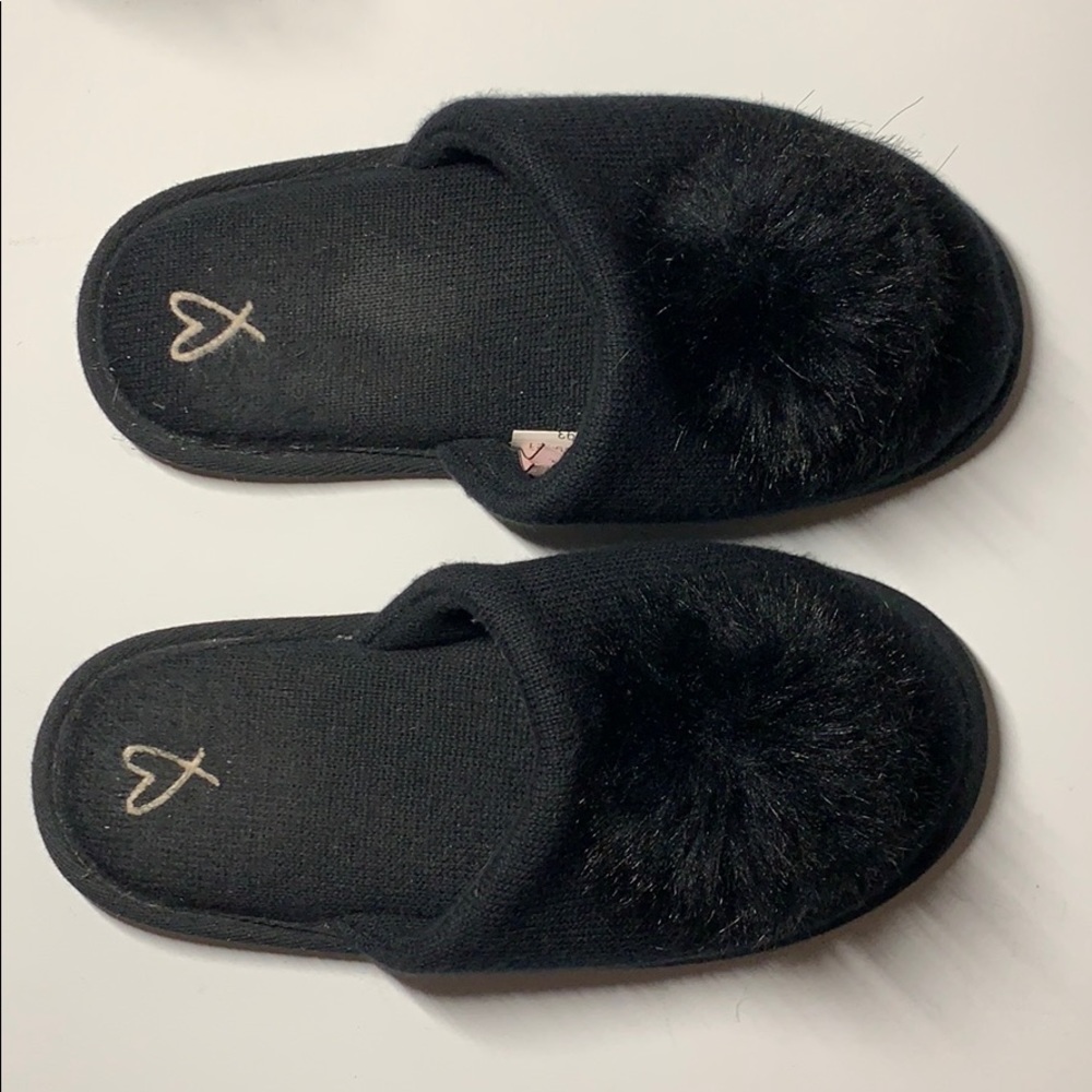 Victoria's Secret Black PomPom Knit Slippers